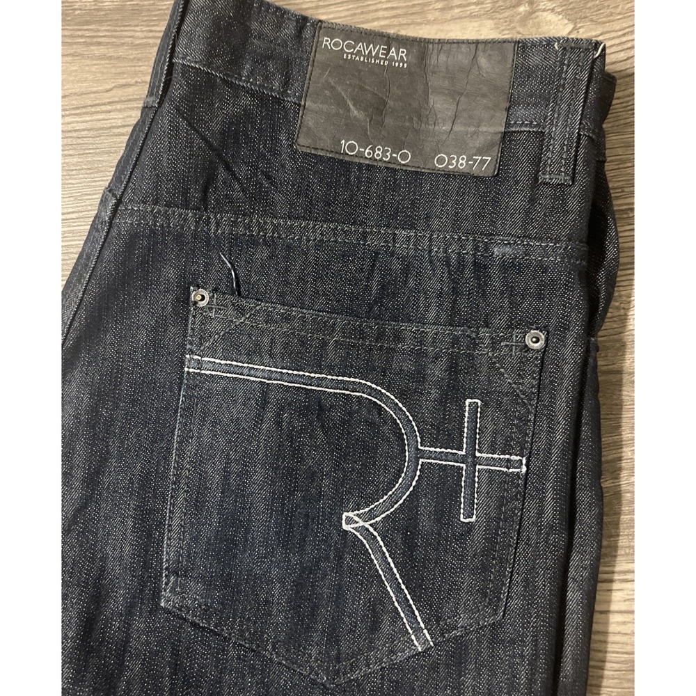 RocaWear Dark Wash Original Fit Baggy Y2K Skater Denim Jean Shorts Size 38x15